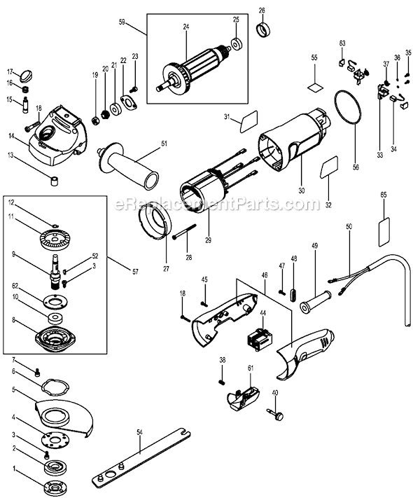 Page A Diagram and Parts List for PC750AG Type 1 Porter Cable Angle Grinder